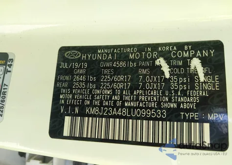 2020 Hyundai Tucson Se from USA, damaged, VIN KM8J23A48LU099533